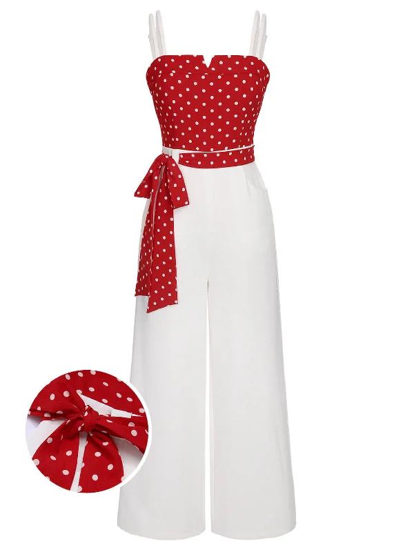 Red 1950s Polka Dot Spaghetti Strap Jumpsuit