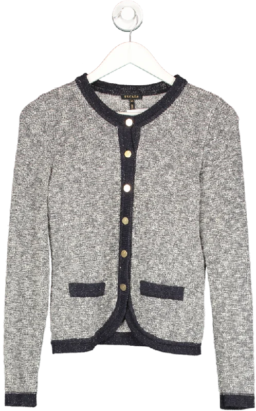 Escada Grey Button Down Contrast Trim Wool Cardigan UK XS