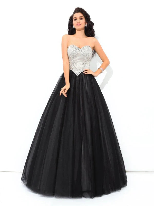 Ball Gown Sweetheart Paillette Sleeveless Long Net Quinceanera Dresses