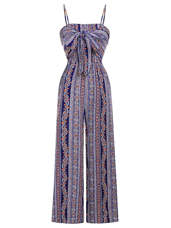 1930s Spaghetti Strap Lace-Up Bohemian Jumpsuit