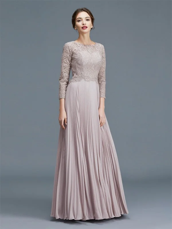 A-Line/Princess Scoop 3/4 Sleeves Lace Chiffon Floor-Length Mother of the Bride Dresses