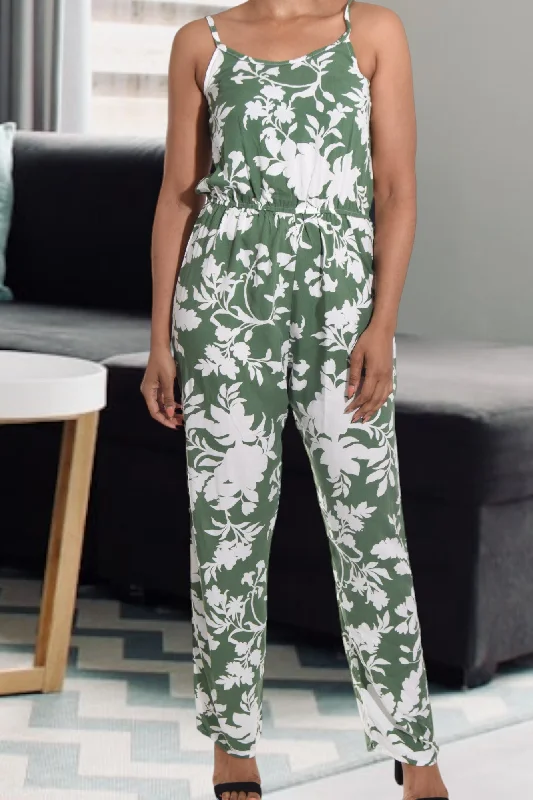 Sage And White Strappy Jumpsuit