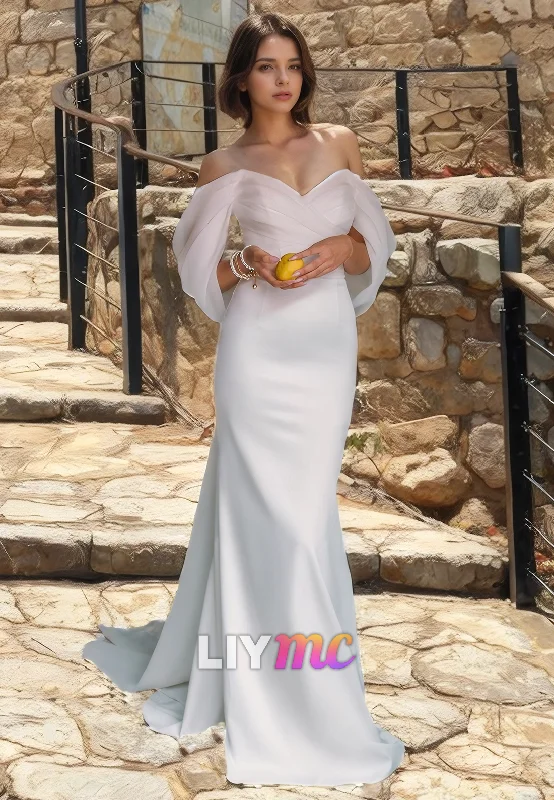 Off-Shoulder Strapless Mermaid Beach Wedding Dress