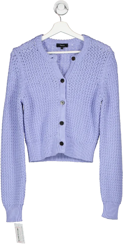 Theory Purple Crewneck Cardigan In Cotton-blend UK 4