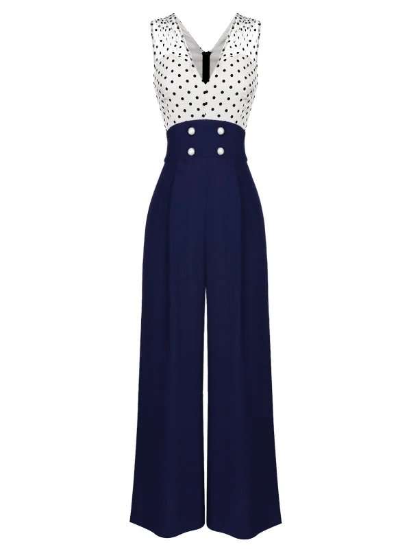 1930s Polka Dot Patchwork Button Jumpsuit