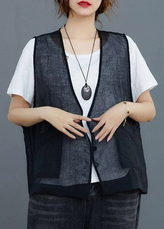 Black Linen Cardigan Vest Large Women Summer