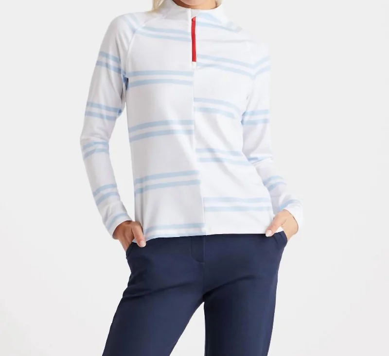 Offset Stripe Tech Jersey Quarter Zip Pullover In Snow