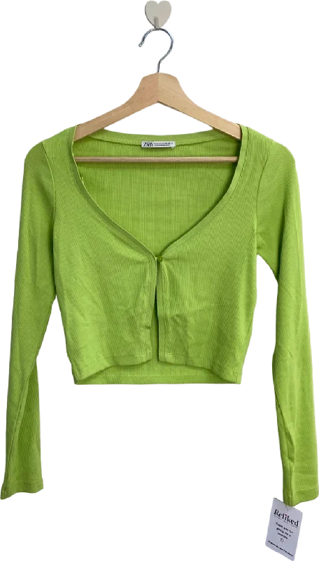 Zara Green Ribbed Cardigan UK 8