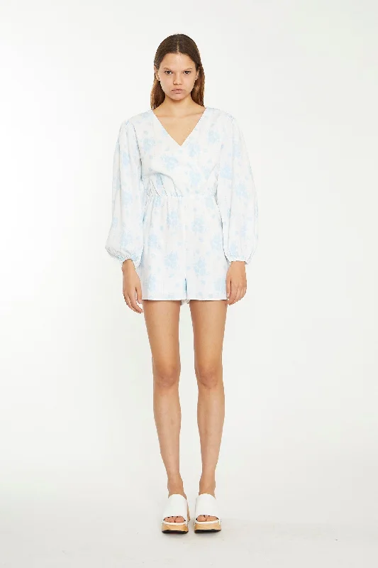 Blue Wallpaper Floral Wrap Playsuit