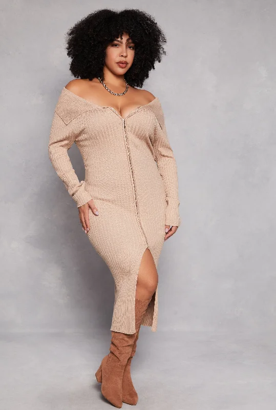 Plus Size Almost Famous Zip Front Sweater Dress