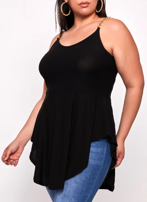 Plus Size Chain Strap Peplum Tunic Cami