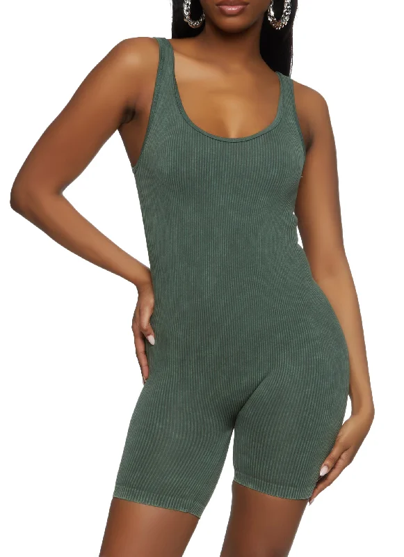 Seamless Rib Knit Scoop Neck Romper