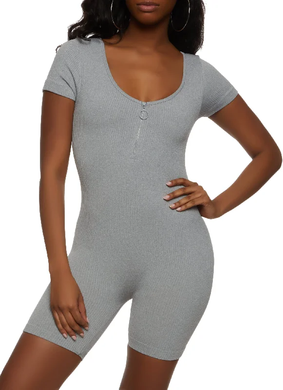 Ribbed Knit Half Zip Romper