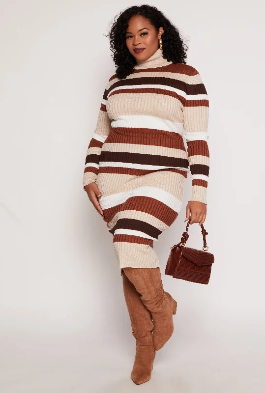 Plus Size Almost Famous Striped Turtleneck Sweater Dress