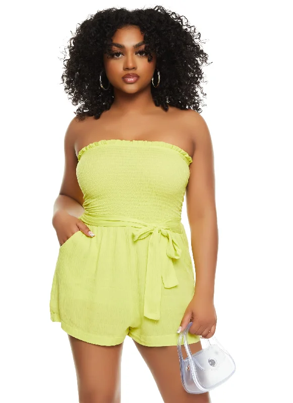 Haute Monde Gauze Knit Smocked Strapless Romper