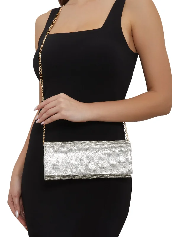 Rhinestone Studded Chain Strap Crossbody Clutch