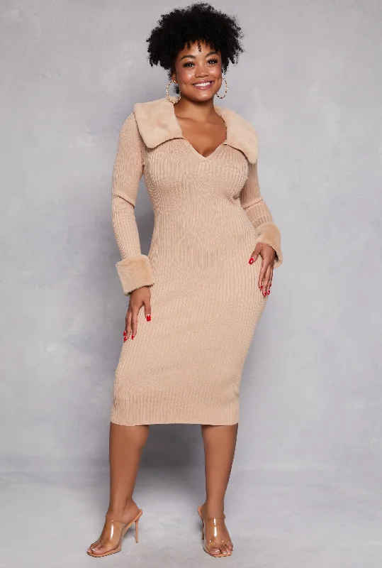 Plus Size Almost Famous Faux Fur Trim Dress