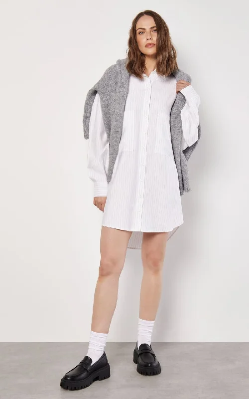 Apricot- Pinstripe Oversize Shirt Dress