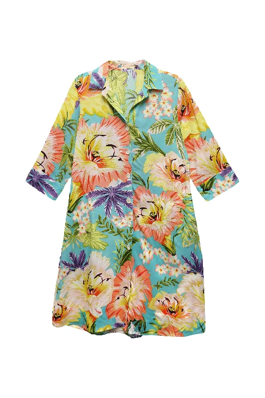 La Cera Tropical Floral Printed Button-Down Shirt Dress - Plus Size