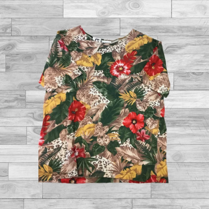 Top Short Sleeve By Basic Editions In Tropical Print, Size: M