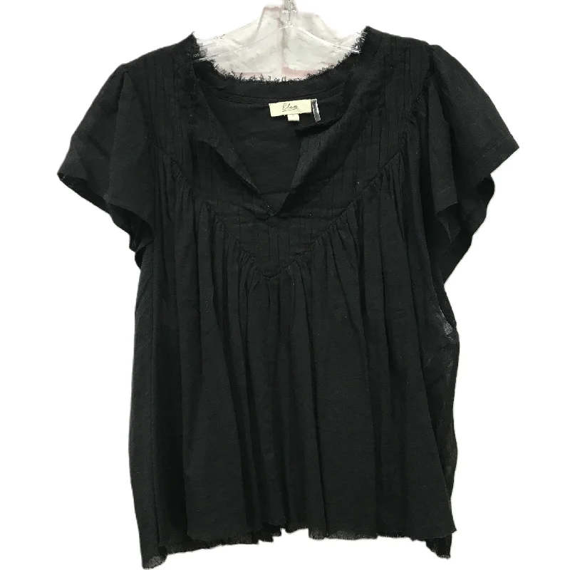 Top Short Sleeve By Elan In Black, Size: L