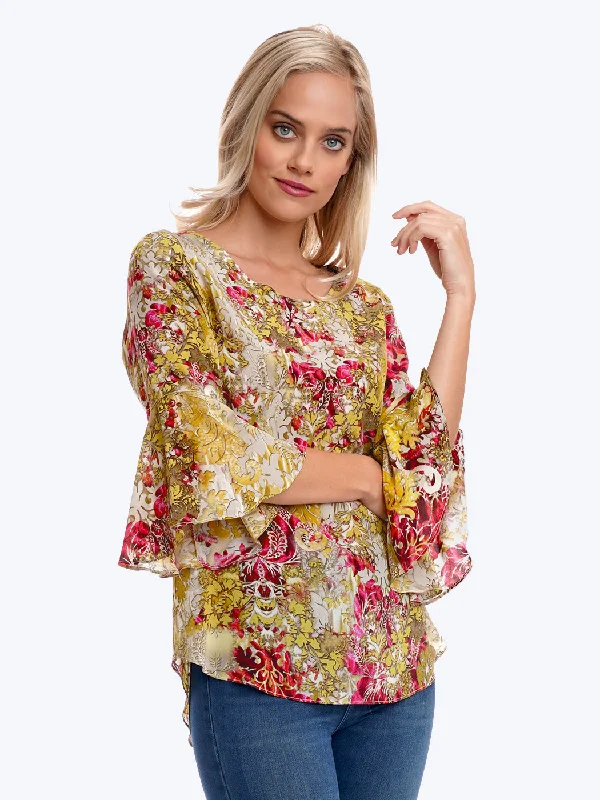 Tianello Bali Gold Washable Silk Trey Blouse