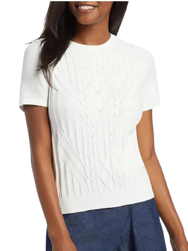 Cable Knit Short Sleeve Sweater In Willow White