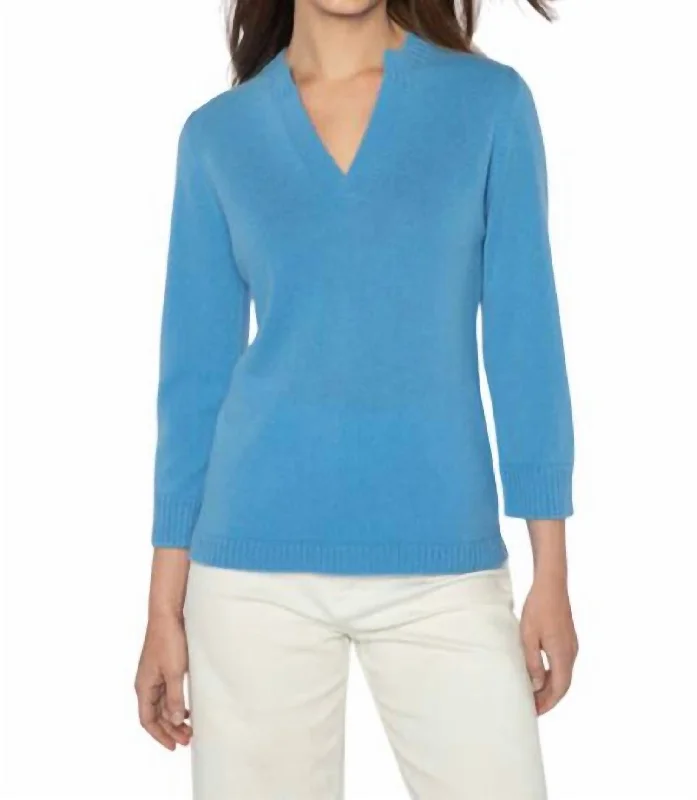 Splitneck Crew Sweater In Azul