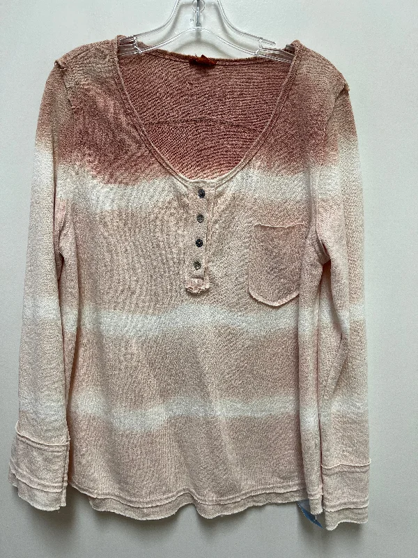 Top Long Sleeve By Pol In Pink & White, Size: M