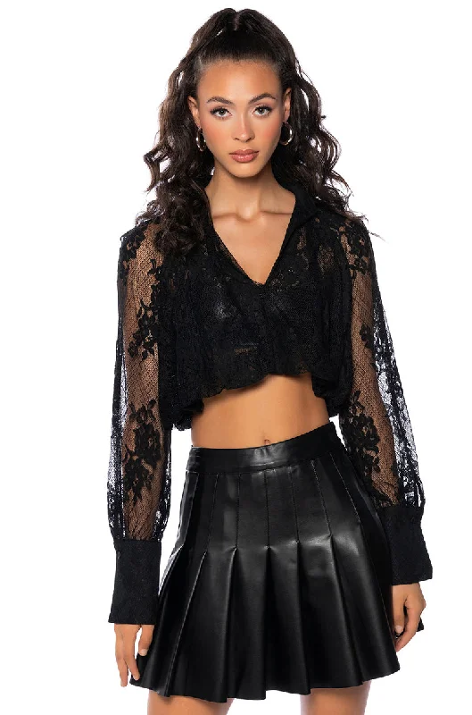 REBEL GIRL LACE MESH CROPPED BLOUSE